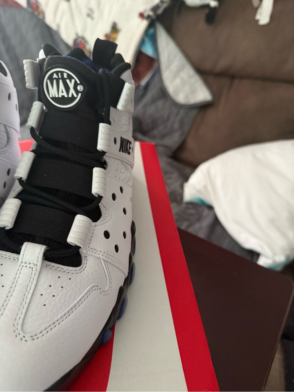 Nike Men’s  White and Black Air Max Sneakers with Blue Accents